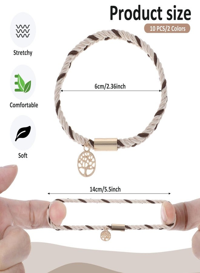 Yolev 10 Pcs Hair Tie Bracelets for Women Boho Hair Ties for Thin Hair 5 Styles No Damage Ponytail Holders Elastic Hair Bands Light Coffee Colors Braided Hair Ties Bracelet Hair Ties Boho Hair Accessories - Image 2